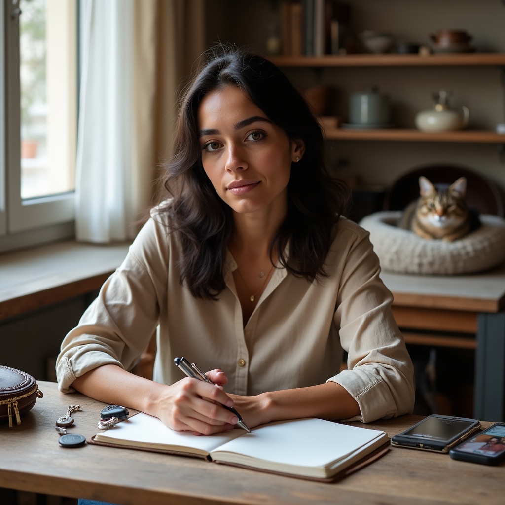 Cat sitter che prende appunti durante la visita conoscitiva